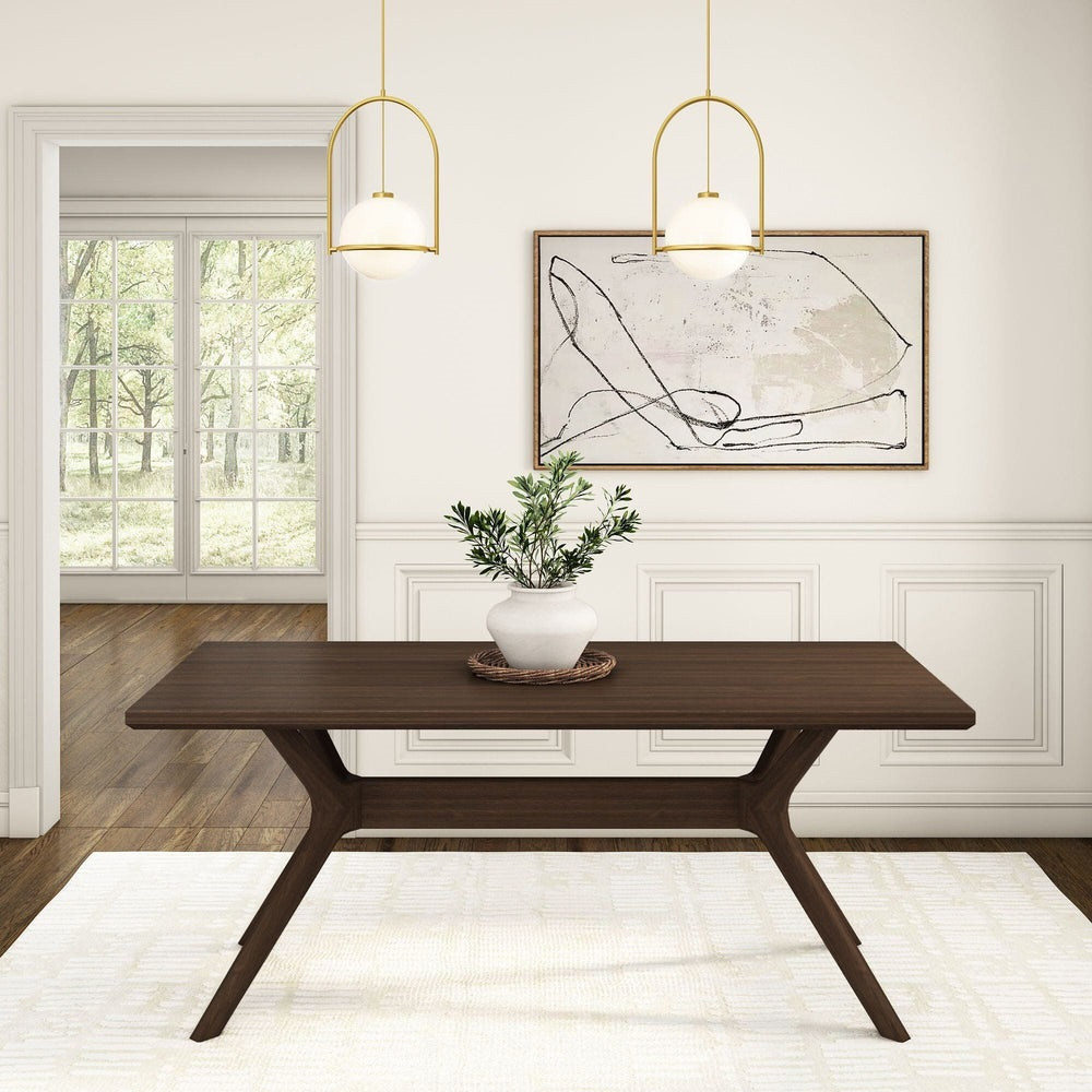 Ducati Walnut Modern Dining Table Front View Room