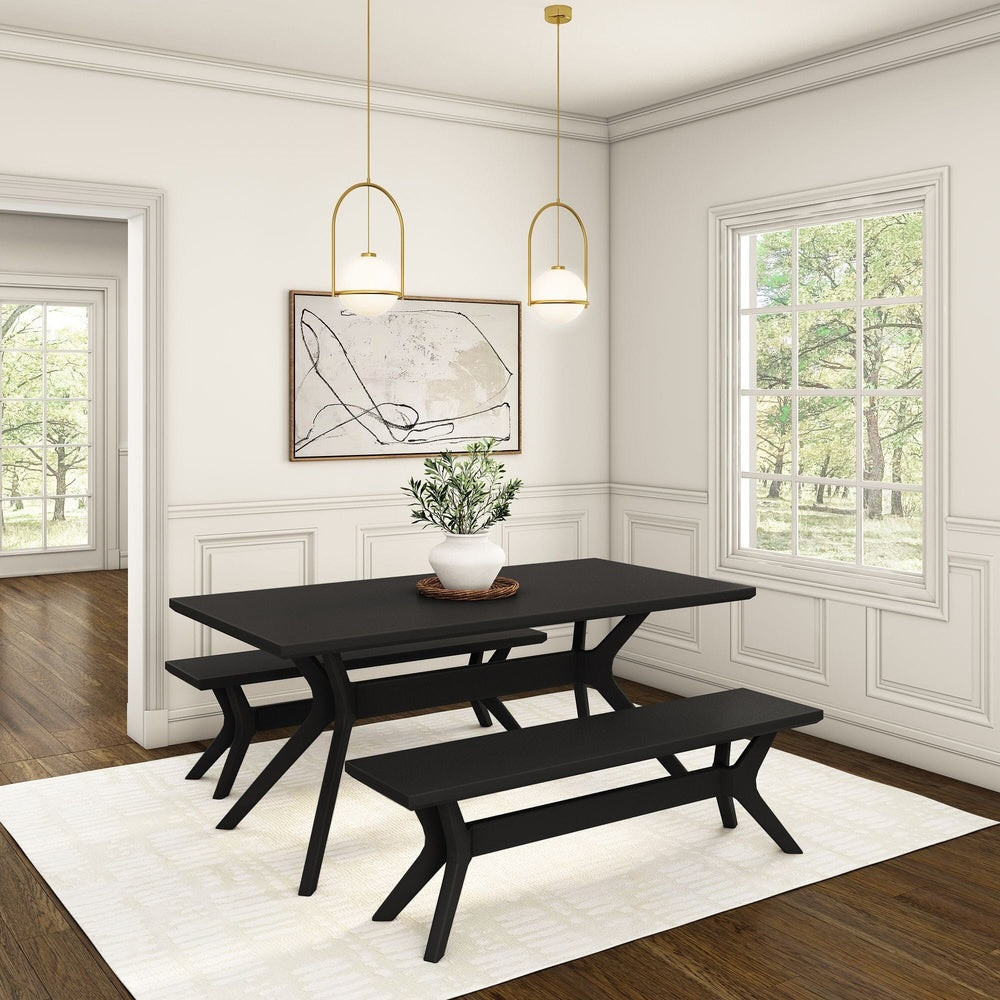 Ducati Black Modern Dining Room Sets with Bench Angled View Room