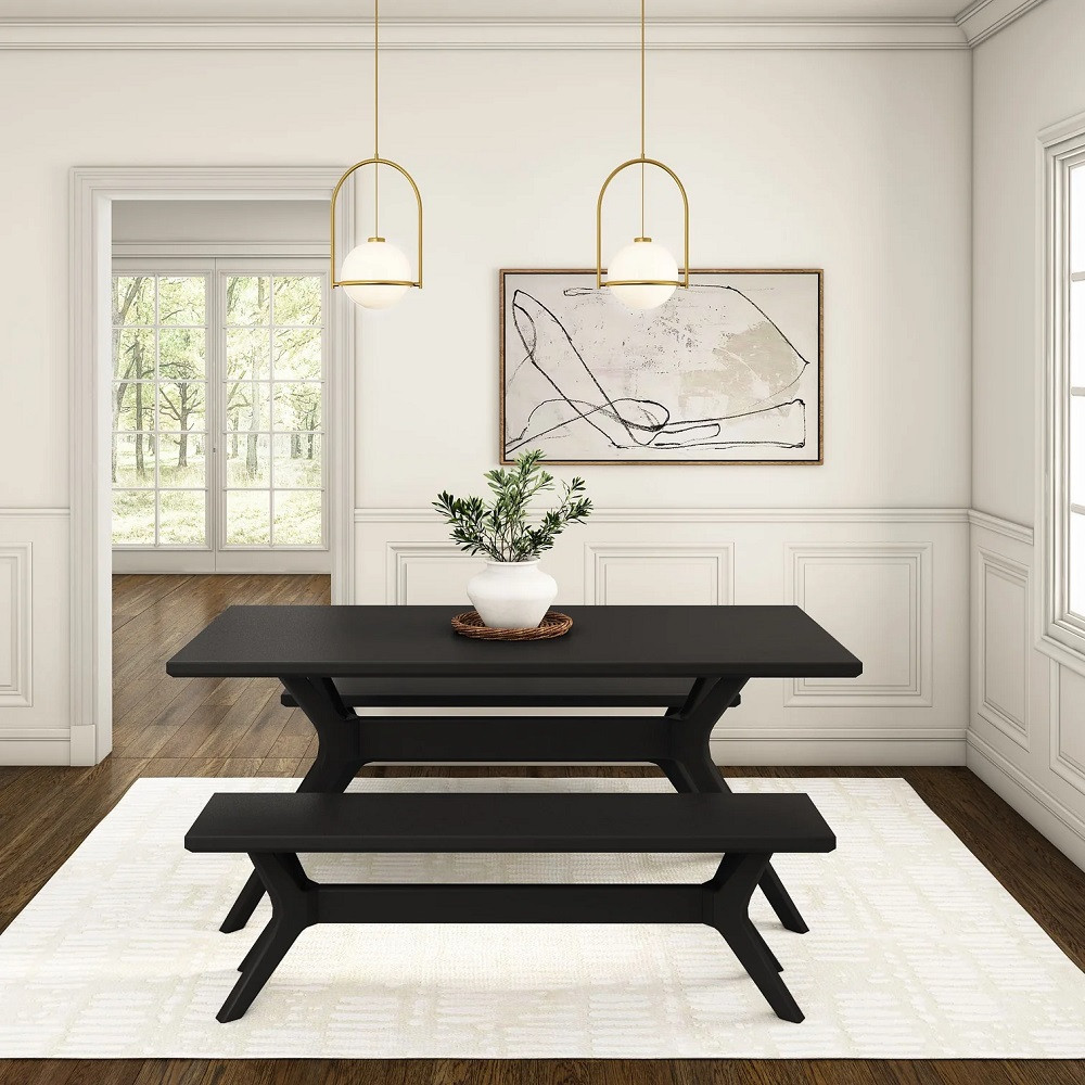 Ducati Black Modern Dining Room Sets with Bench Front View Room