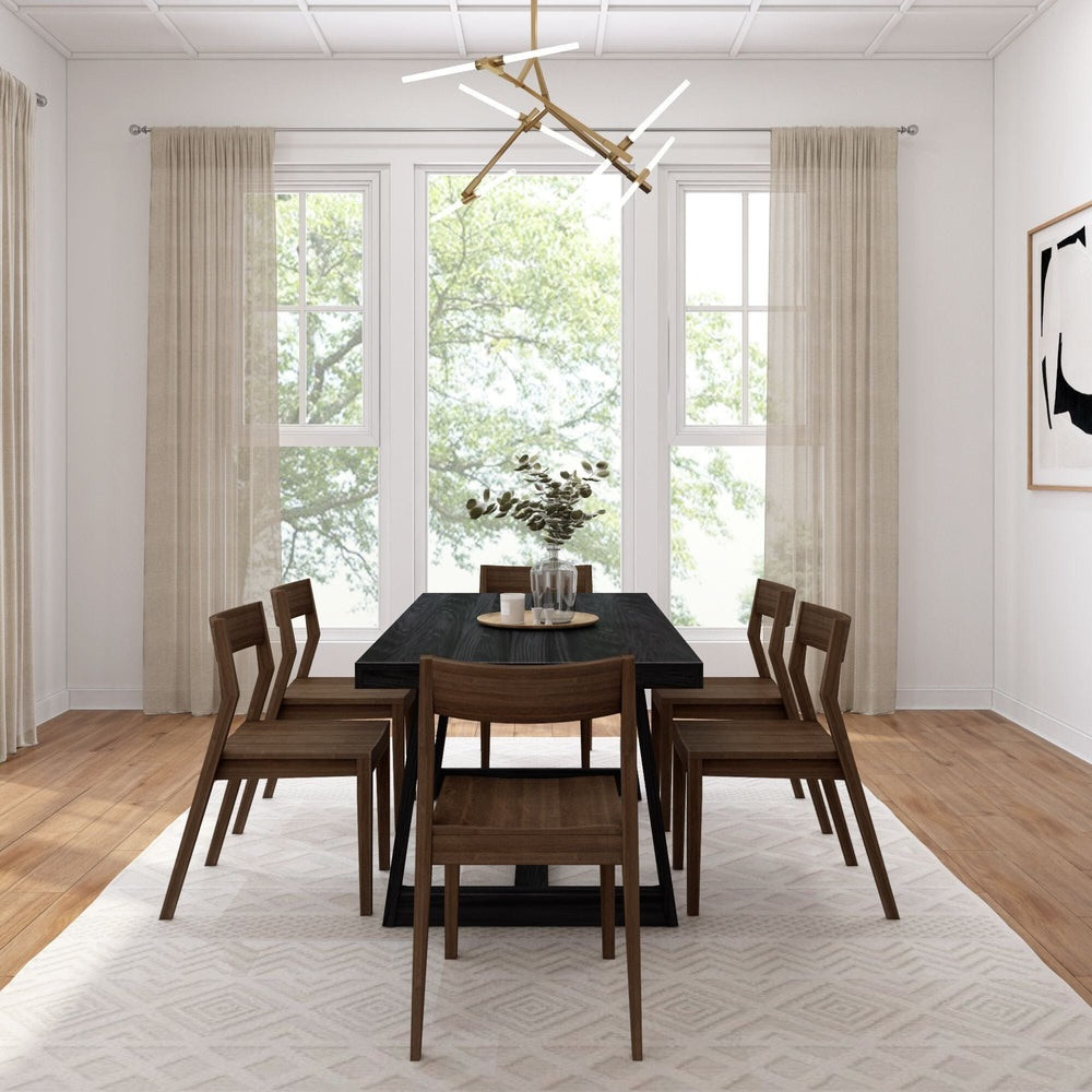Riley Wirebrush Black Dining Room Table and Chairs shown with Walnut Chairs End View Room