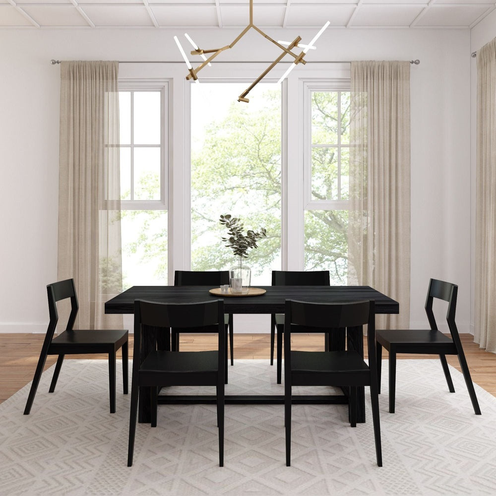 Riley Wirebrush Black Dining Room Table and Chairs shown with Black Chairs Front View Room