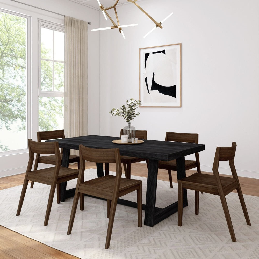 Riley Wirebrush Black Dining Room Table and Chairs shown with Walnut Chairs Angled View Room