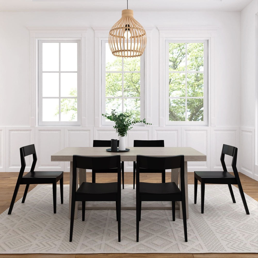 Riley Wirebrush Seashell Dining Room Table and Chairs Front View shown with Black Chairs Room