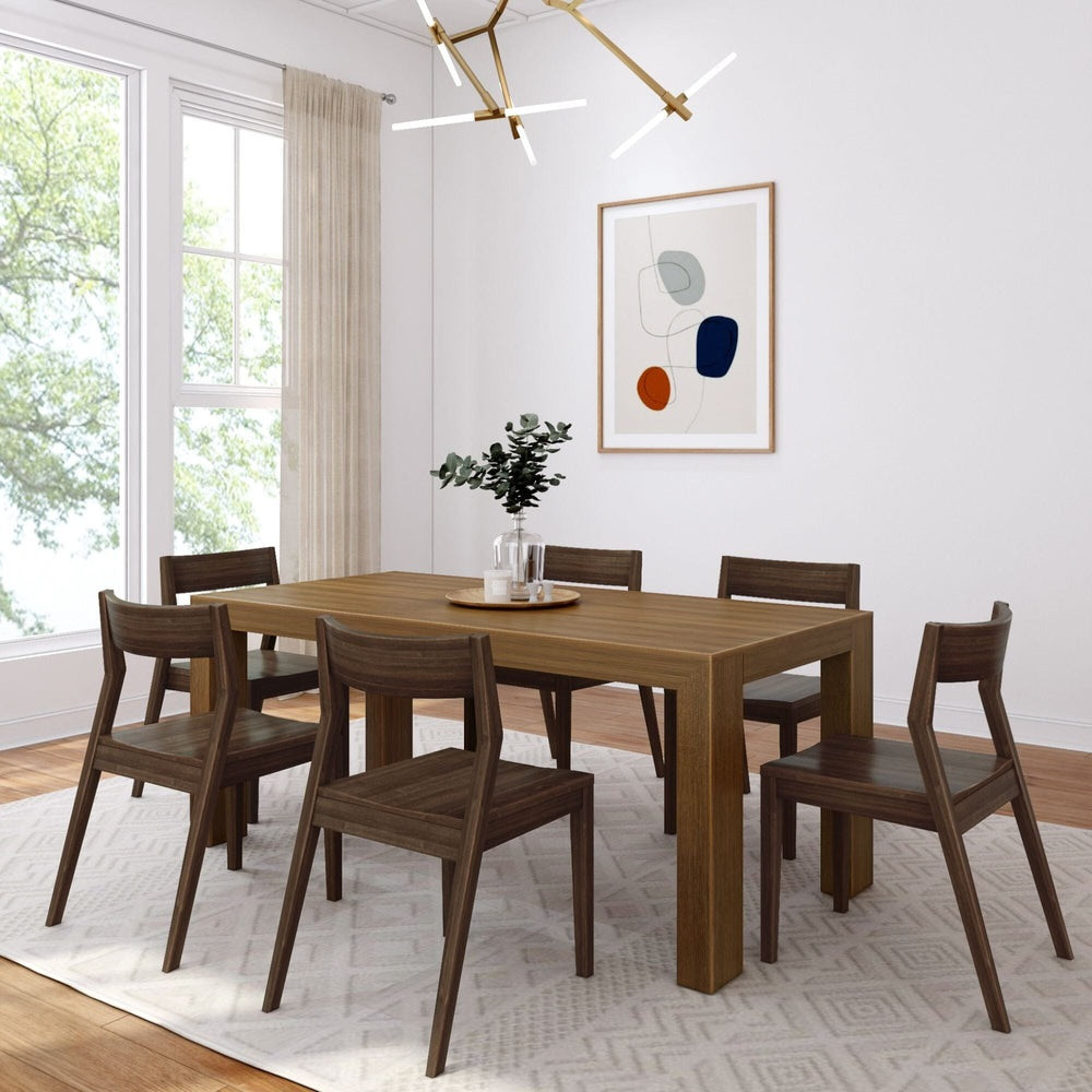 Rockport Distressed Pecan Dining Table Set Angled View shown with Walnut Chairs Room