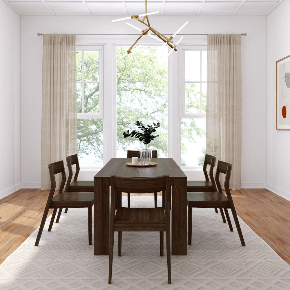 Rockport Distressed Walnut Dining Table Set End View shown with Walnut Chairs Room
