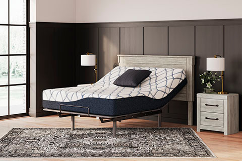 12 Inch Chime Elite 2.0 Mattress angled bedroom view with adjustable base