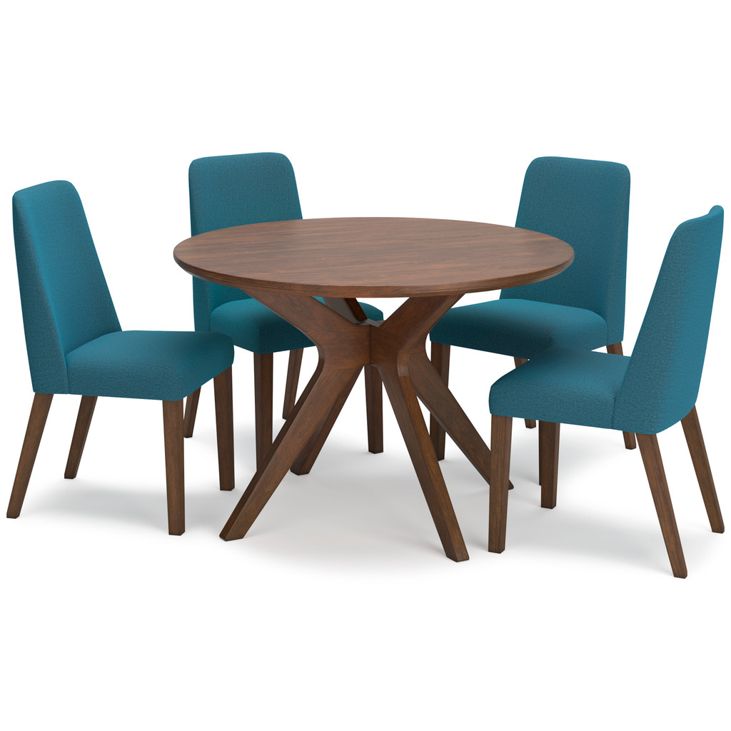 Ashley Lyncott Round Table Set 5 piece Table and 4 Blue Chairs