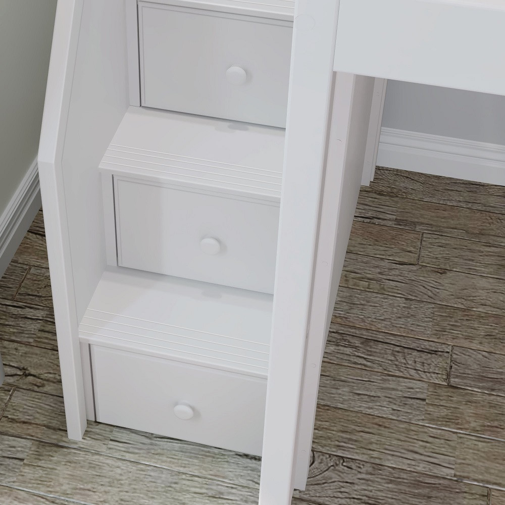 Mara White Staircase Storage Loft Bed with Desk Staircase Detail Room