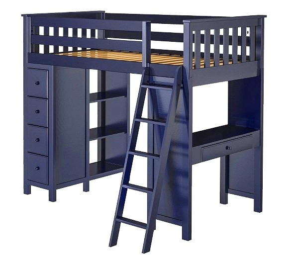Baldwin Blue Twin Loft Bed with Desk and Storage Right Side Angled View