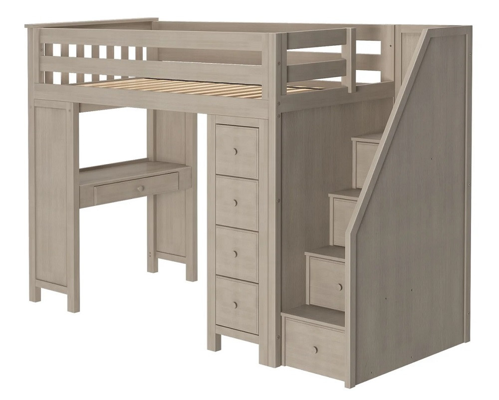 Hunter Sand Twin Desk Loft Bed with Stairs  Angled View