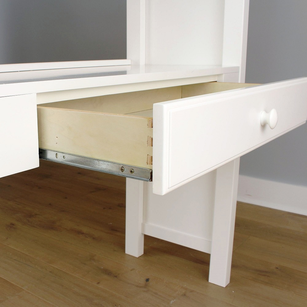 Mara White Twin Desk Loft Bed with Stairs Desk Detail Room