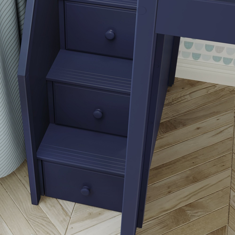 Remy Blue Twin Desk Loft Bed with Stairs Staircase Detail Room