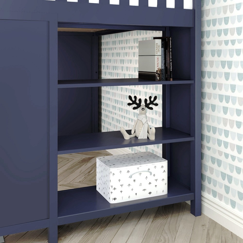 Remy Blue Twin Desk Loft Bed with Stairs Shelf Detail Room