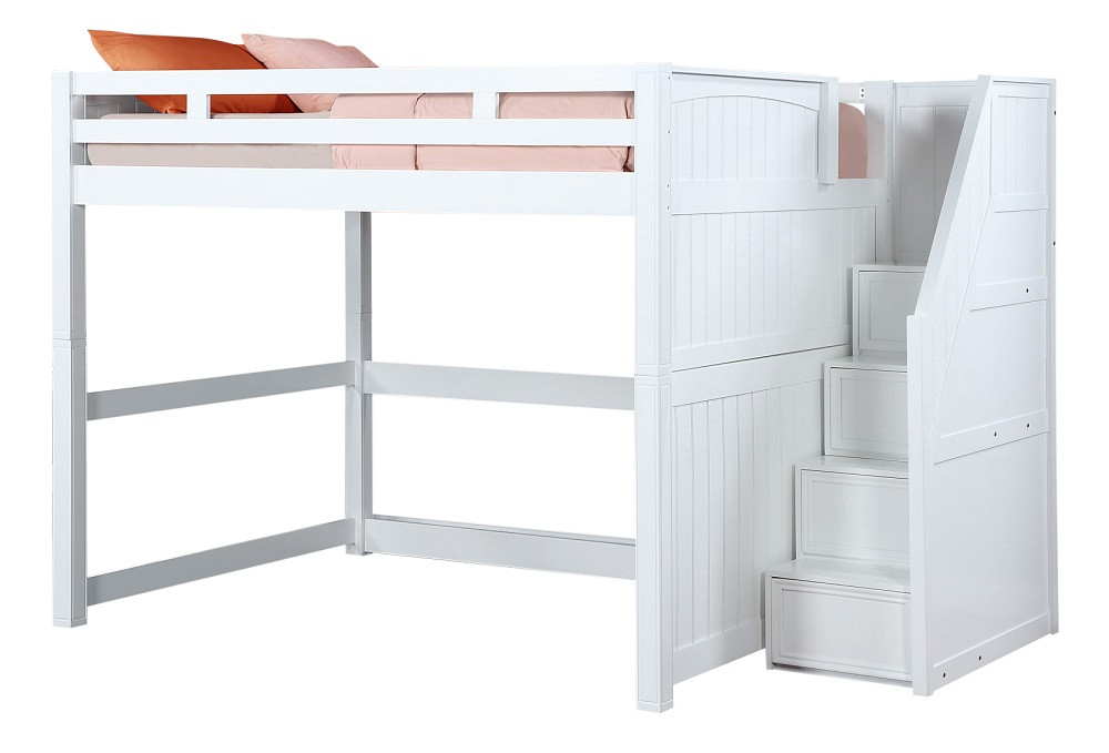 Bellamy Queen Loft Bed with Stairs White Finish