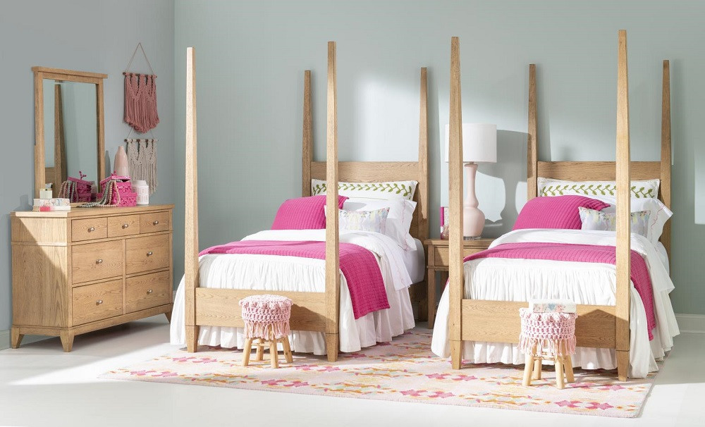 Harper Valley Natural Twin Four Poster Bed x2 Room