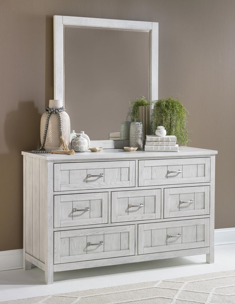 Jordan Whitewash 7 Drawer Dresser shown with Optional Dresser Mirror Room
