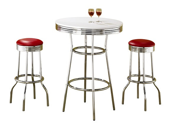 Boom Boom Room Retro Pub Set with Red Stools