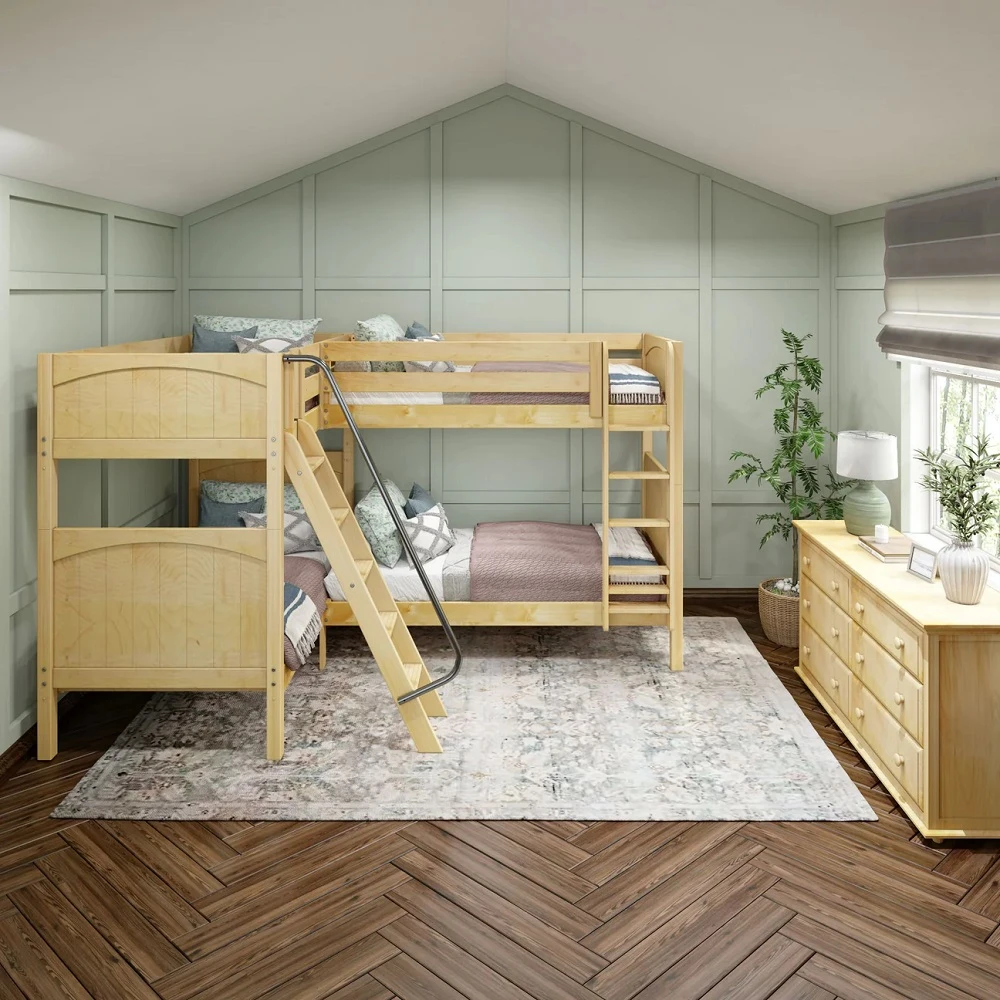 Columbia Natural Quad L Shaped Bunk Beds-Twin Twin-Panel Ends End View