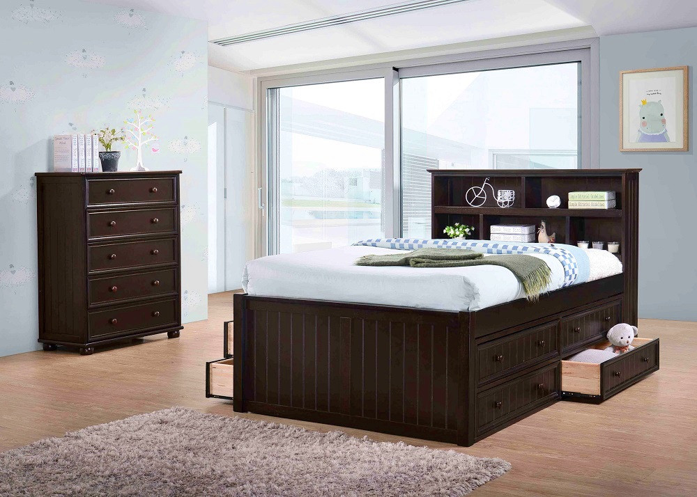 Bellamy Bookcase Captains Bed-Full Size in Espresso Room