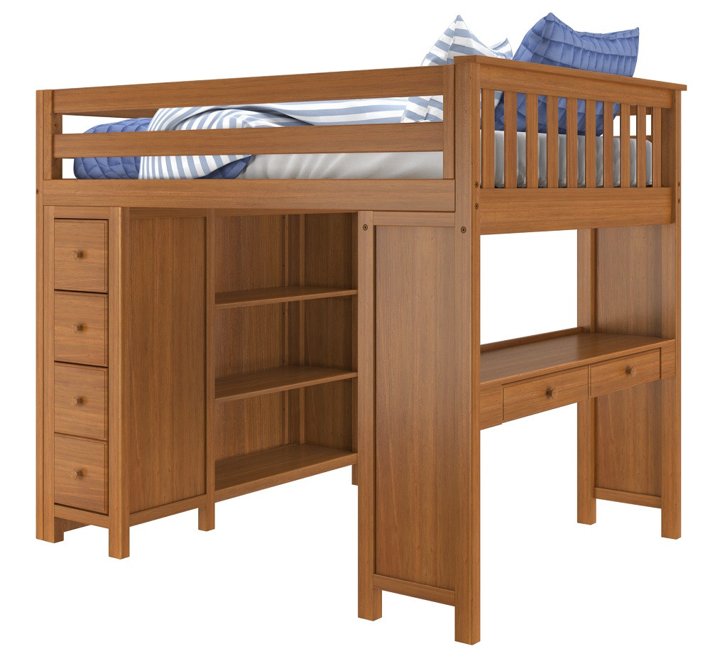 Kennedy Pecan All in One Full Size Loft Bed Angled View