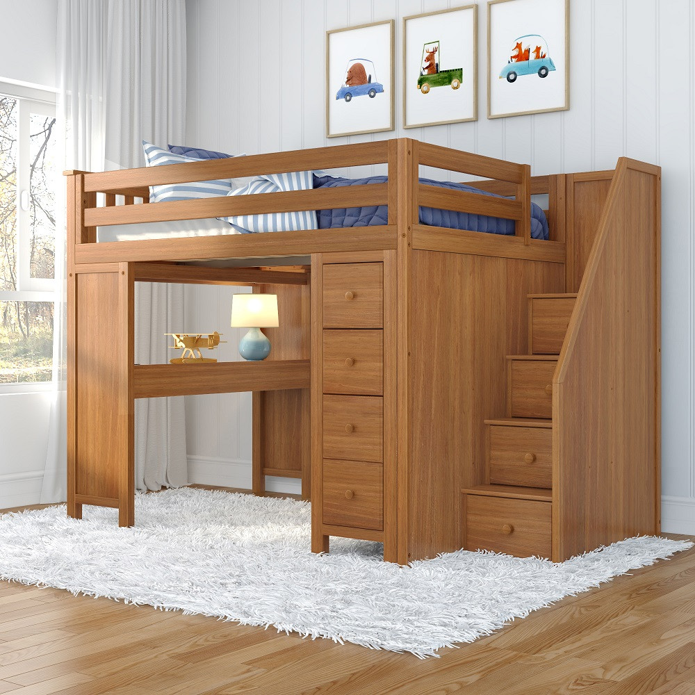 Kennedy Pecan All in One Full Size Loft Bed Angled View Room