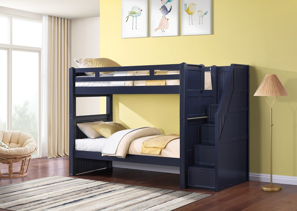 Bellamy Twin XL Bunk Bed with Stairs Blue Finish Room