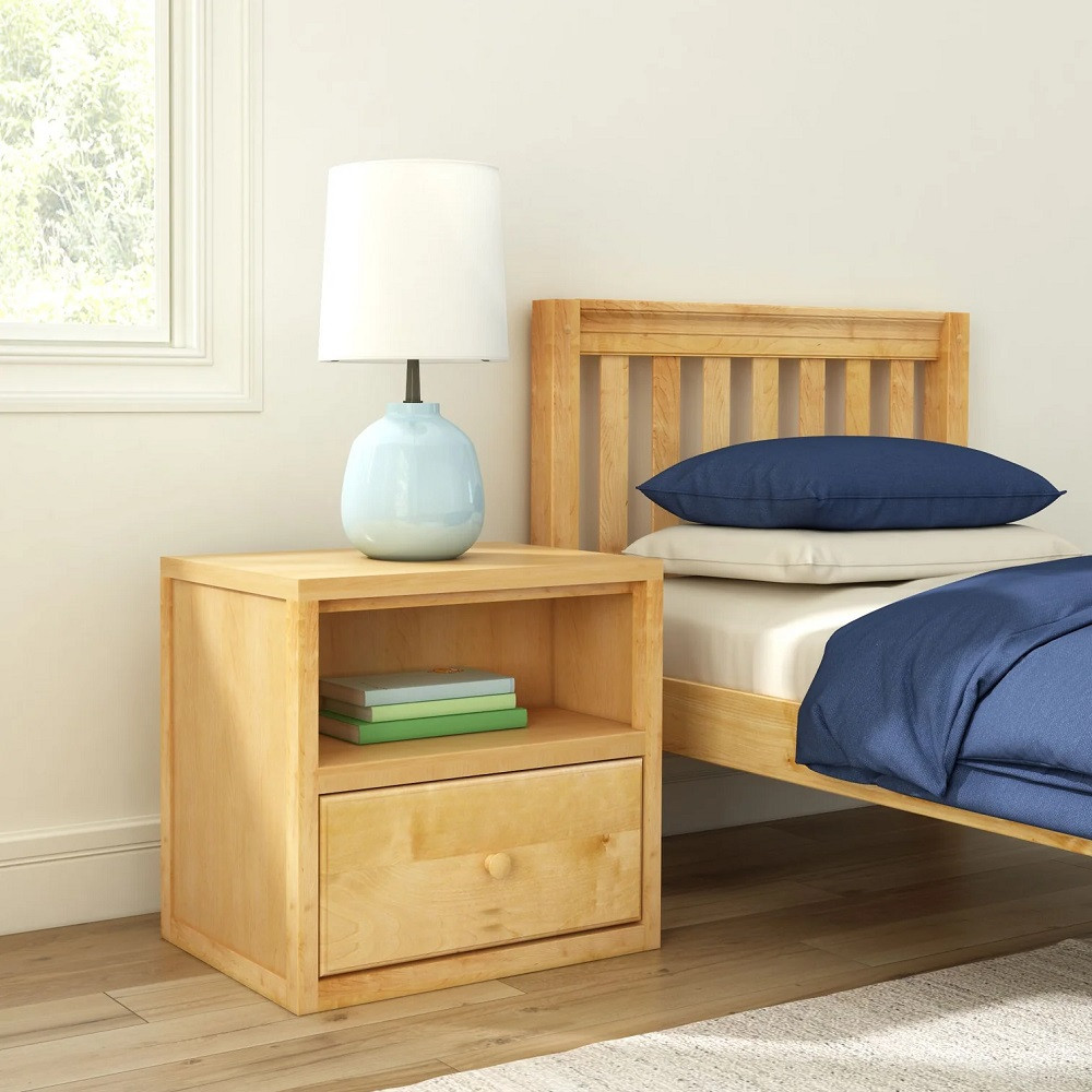 Lingo Natural 1 Drawer Nightstand Angled View Room