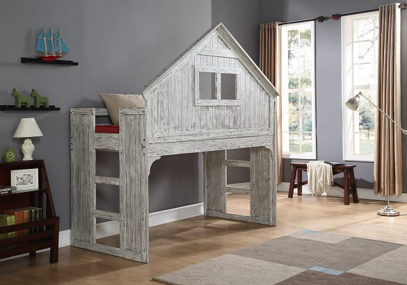 Chanse's Brushed Driftwood Twin Playhouse Loft Bed Room