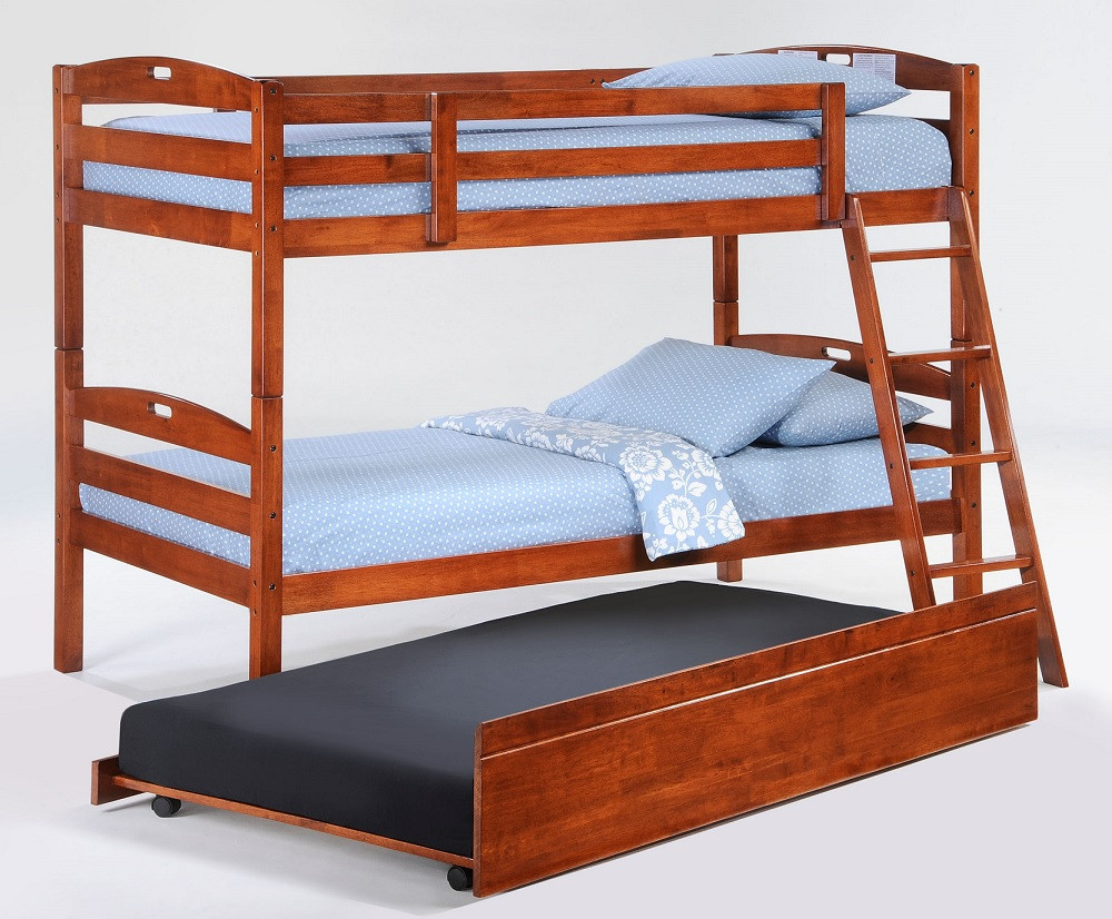 Sullivan Twin over Twin Bunk Beds for Kids Cherry Finish shown with Optional Twin Trundle
