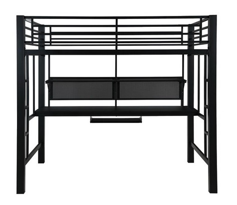 Duval Black Metal Full Size Loft Bed with Desk Front View