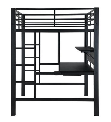 Duval Black Metal Full Size Loft Bed with Desk Side View