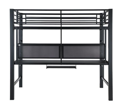 Duval Black Metal Full Size Loft Bed with Desk Back View