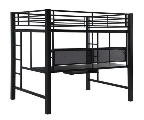 Duval Black Metal Full Size Loft Bed with Angled Desk Back View