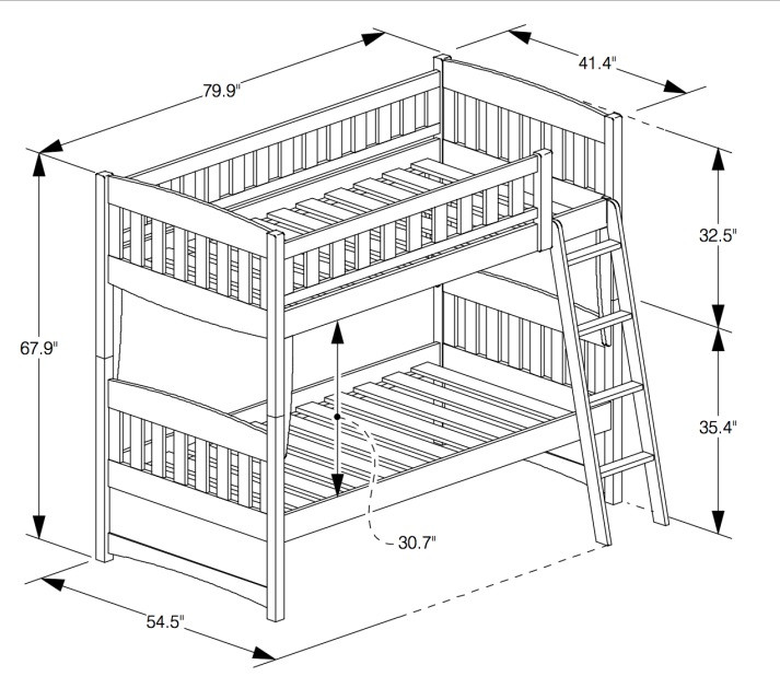 Westwood Chocolate Twin over Twin Bunk Beds Dimensions