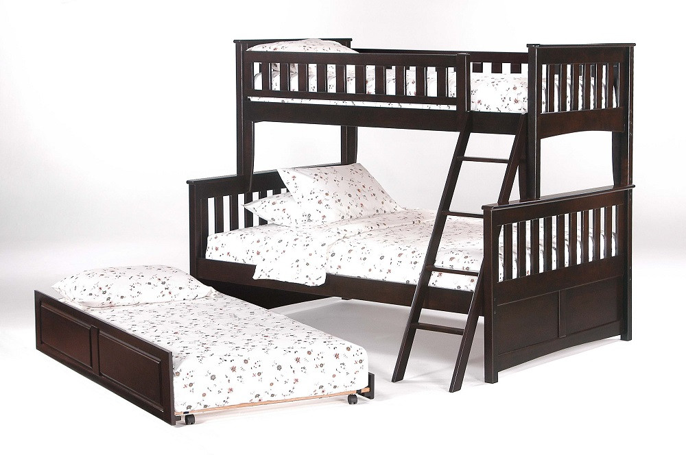 Westwood Chocolate Twin over Full Bunk Bed shown with Optional Twin Trundle