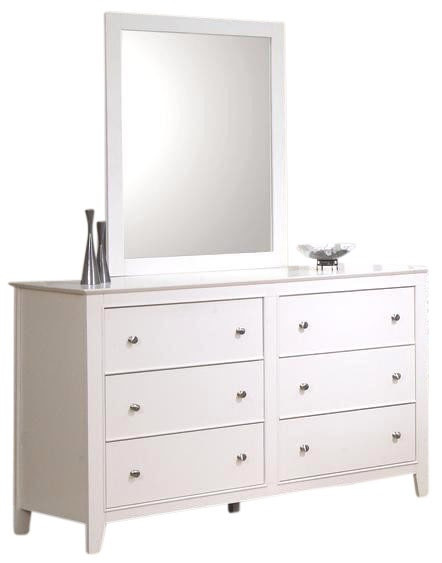 Lena White 6 Drawer Dresser shown with Optional Mirror