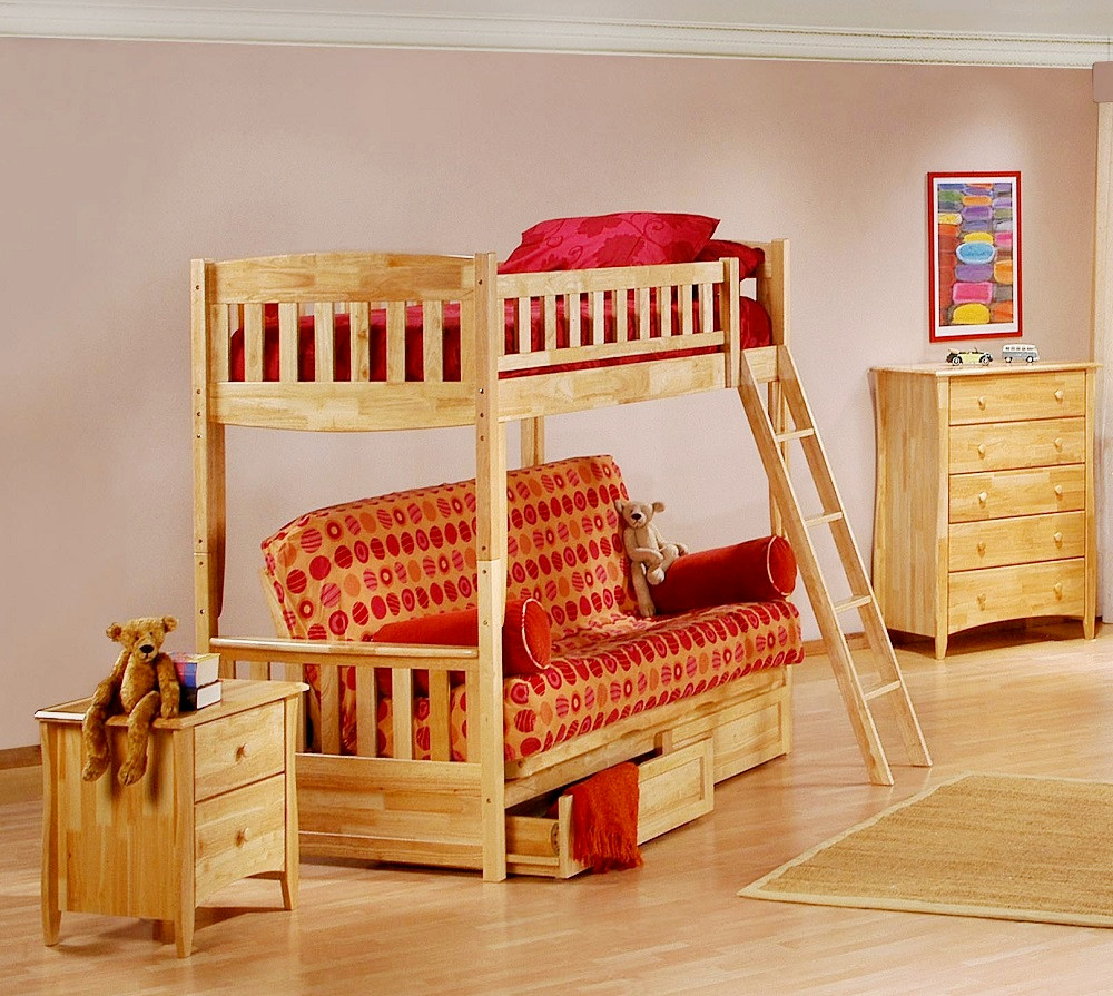 Bailey Natural Futon Bunk Bed shown with Optional Underbed Storage Drawers Room