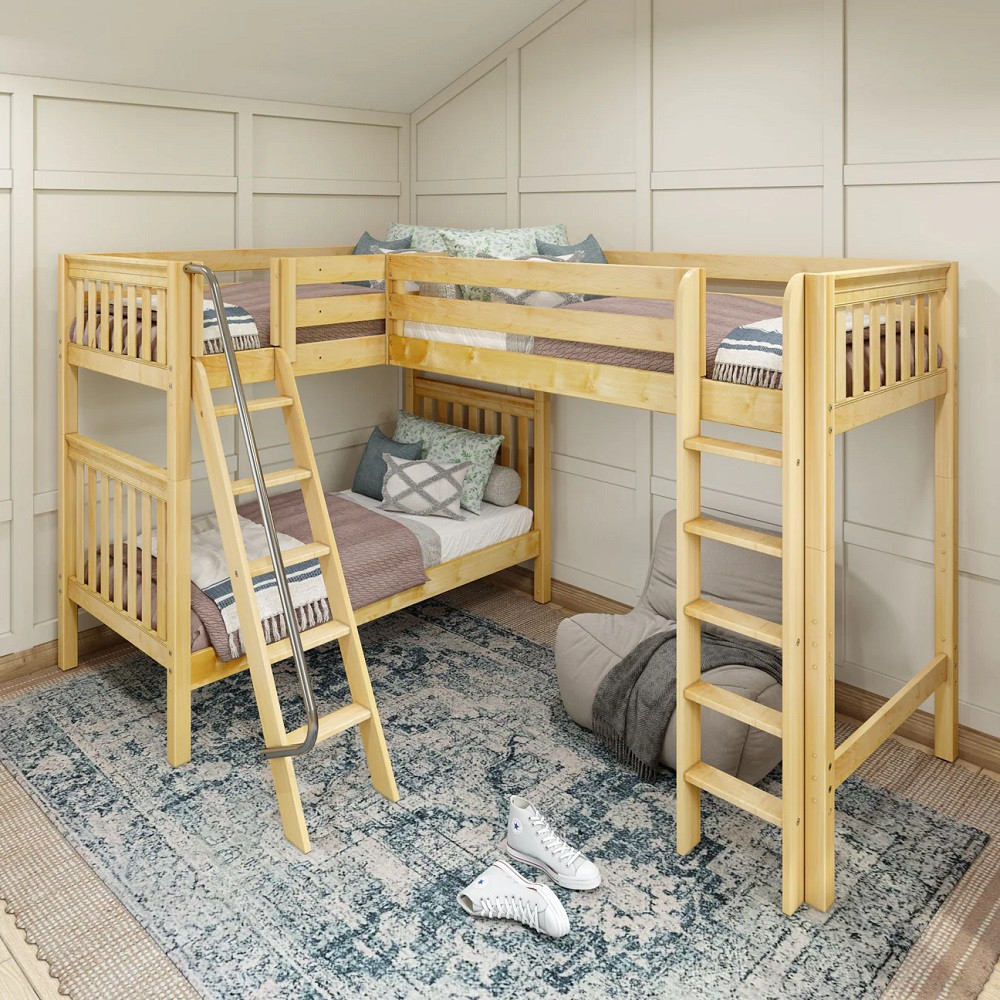 Annapurna Natural Sleeps 3 Twin Loft Bunk Beds-Slatted Ends Room