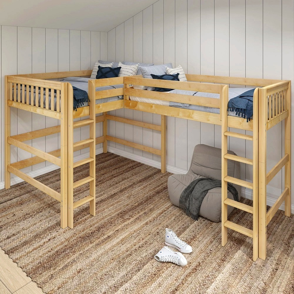 Sloane Natural Queen Twin XL L Shaped Loft Bed Room