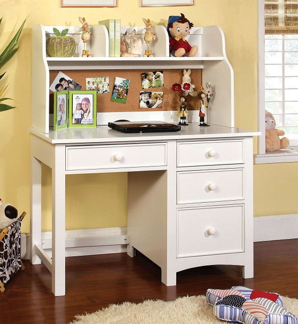 Raelin White Kids Desk shown with Optional Desk Hutch Room