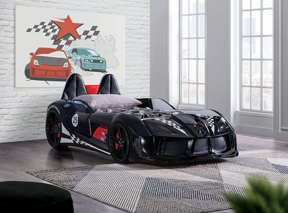 Roadway Black Race Car Bed Room