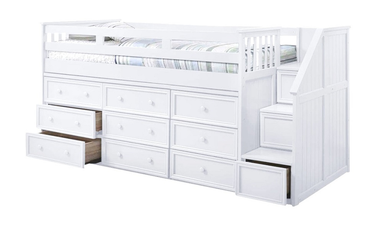 Moreno Stairway Low Loft Bed with Storage