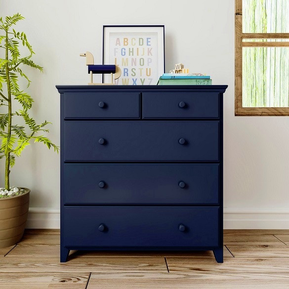 five drawer dresser Wood 5-Drawer Dresser Natural Large Chest of Drawers, Tall Modern Dresser for Bedroom, Easy Assembly, 1 Year Warranty