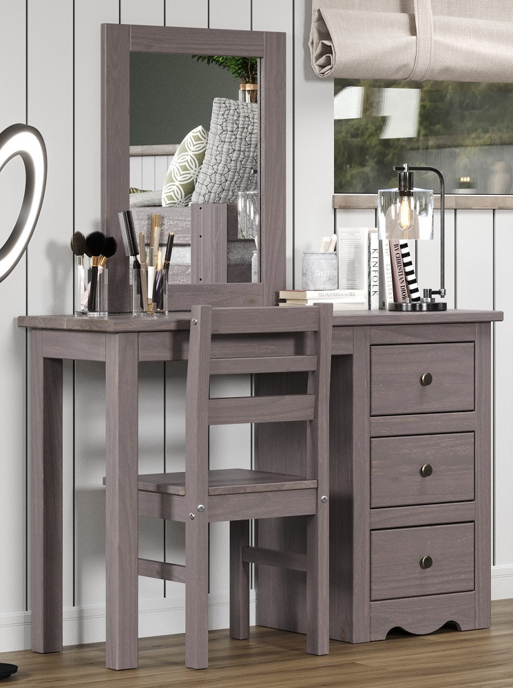 grey and wood dressing table Berkfield Dressing Table Set with LED Grey Solid Wood Pine – Berkfield Home main image 0