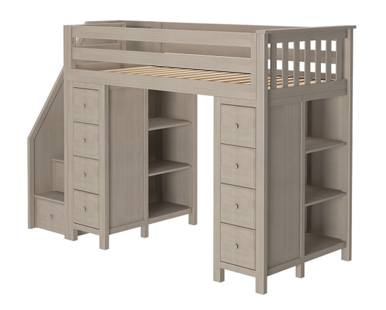 Kivik Sand Twin Size Storage Loft Bed with Stairs