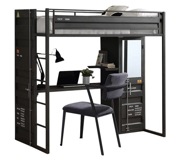 Shipping Container Gray Loft Bed with Desk and Storage
