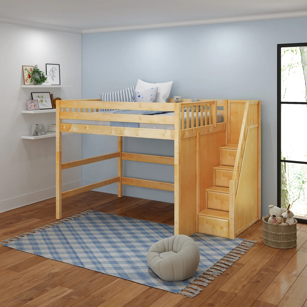 Hayes Natural Queen Loft Bed with Stairs