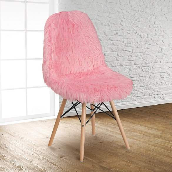 Light Pink Yeti Faux Fur Teen Chairs - Main Image