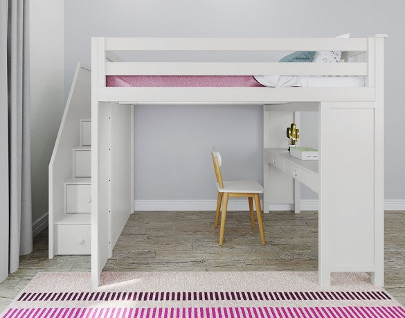 White Loft Twin Loft Bed With Stairs And Desk Anaya White Full