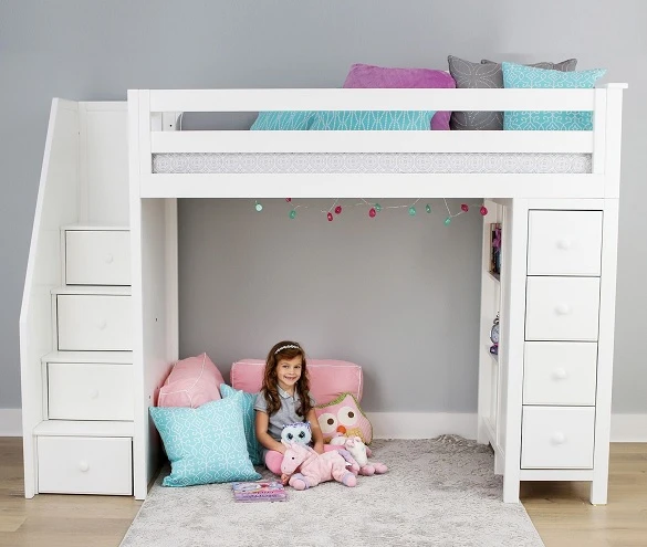 Chelsea White Twin Loft Bed with Stairs
